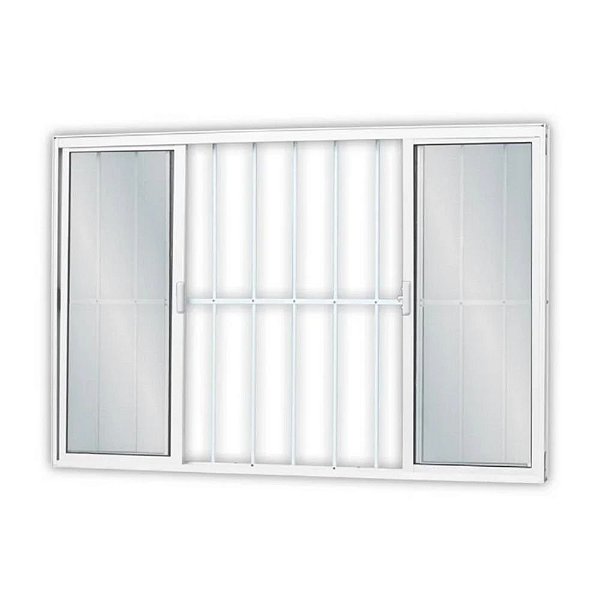 Janela De Correr Em Alumínio Com Grade Vidro Mini Boreal 4 Folhas 100x120cm Soft Branca Mgm