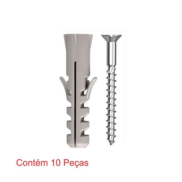 Parafuso Madeira Fenda Philips 3,8x40mm + Bucha Nylon Com Aba 6mm 10 Peças Sforplast