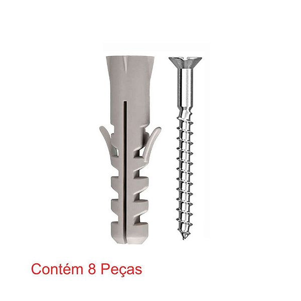 Parafuso Madeira Fenda Philips 4,2x40mm + Bucha Nylon Com Aba 7mm 8 Peças Sforplast