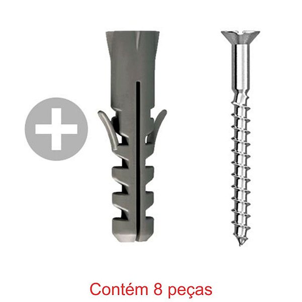 Parafuso Madeira Fenda Philips 3,8x40mm + Bucha Plástica 6mm 8 Peças Sforplast