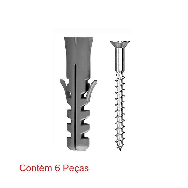 Parafuso Madeira Fenda Philips 3,8x40mm + Bucha Plástica Com Aba 6mm 8 Peças Sforplast