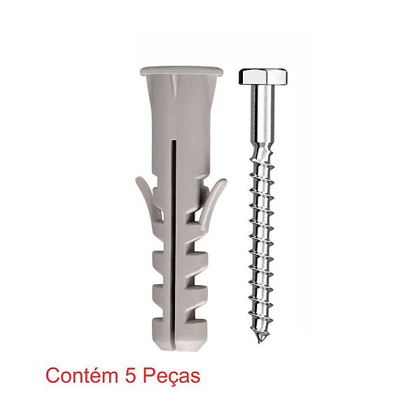 Parafuso Cabeça Sextavada Rosca Soberba 3/16x45" + Bucha Nylon Com Aba 8mm 5 Peças Sforplast