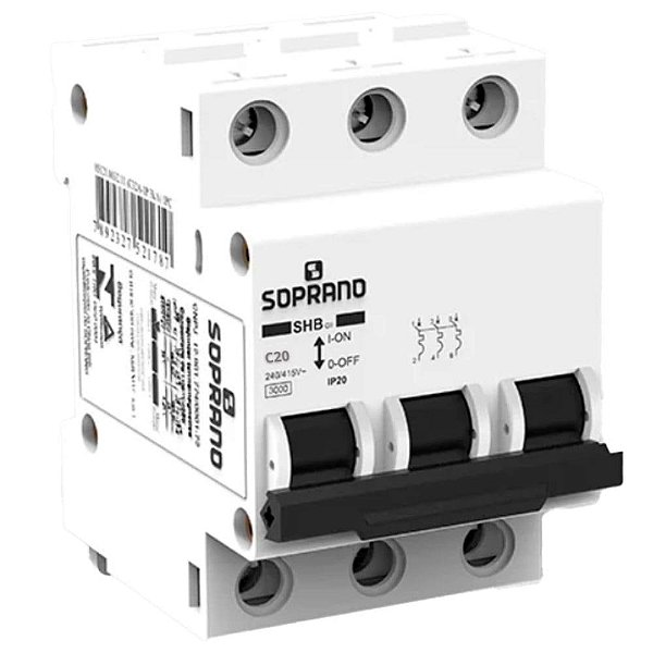 Disjuntor Tripolar 20a Curva C 3ka Shb3 Gii-c020a Soprano