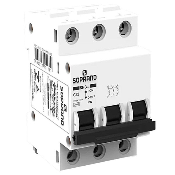 Disjuntor Tripolar 32a Curva C 3ka Shb3 Gii-c032a Soprano