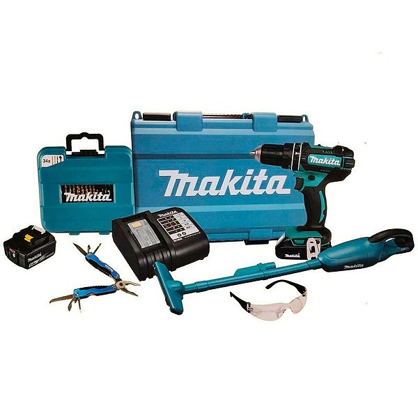 Kit Parafusadeira/furadeira Mais Kit Broca Mais Aspirador De Pó Mais Alicate A Bateria 18v Kitdhp482+dcl180+acc Makita