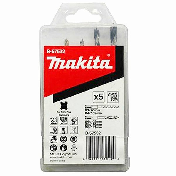Jogo De Brocas Sds-plus Para Metal E Madeira B-57532 5 Peças Makita