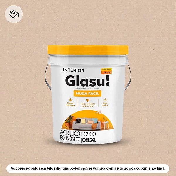 Tinta Acrílica Econômica Fosca Balde 3,6 L Muda Fácil Areia Glasu Suvinil