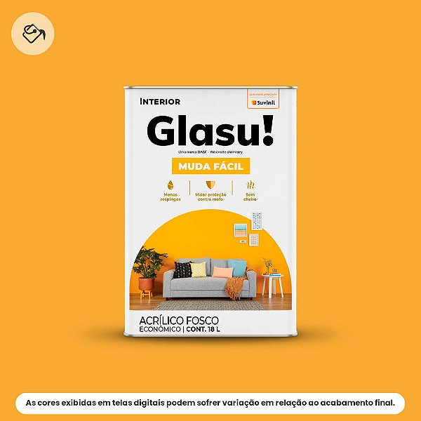 Tinta Acrílica Econômica Fosca 18 L Muda Fácil Amarelo Ouro Glasu Suvinil