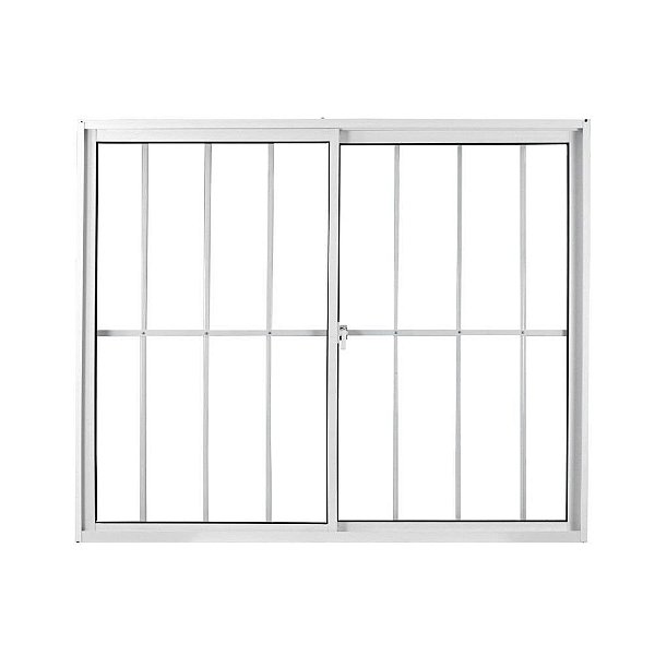 Janela De Correr Em Alumínio Com Grade Vidro Mini Boreal 2 Folhas 100x100cm Soft Branca Mgm