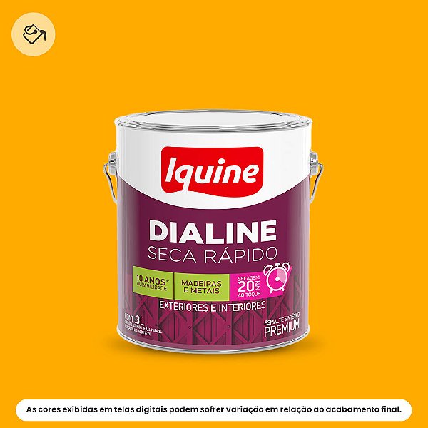 Tinta Esmalte Sintético Premium Alto Brilho 3 L Dialine Seca Rápido 065 Amarelo Iquine