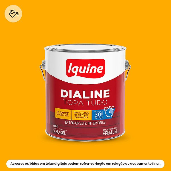 Tinta Esmalte A Base D'água Premium Alto Brilho 3,2 L Dialine Topa Tudo 065 Amarelo Iquine