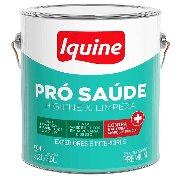 Tinta Acrílica Premium Acetinado 3,6 L Pró Saúde 002 Branco Neve Iquine