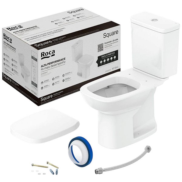 Kit Vaso Sanitário Com Caixa Acoplada 3/6 Litros Square Branco Roca