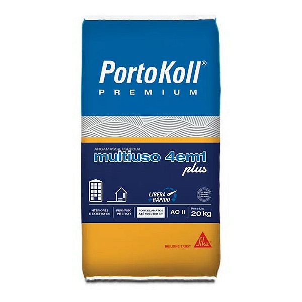 Argamassa Colante Interno E Externo Multiuso 4 Em 1 Plus 20kg Ac Ii Cinza Portokoll