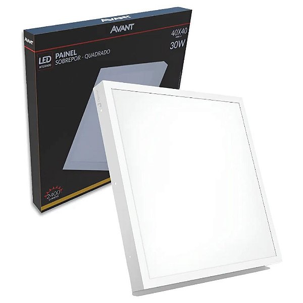 Painel Led Quadrado De Sobrepor Slim 30w 3000k Luz Amarela Bivolt Alu Branco Avant