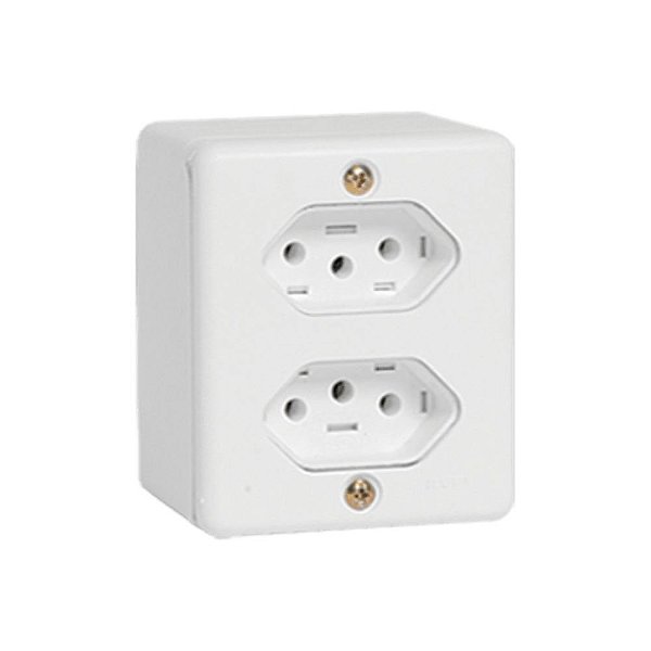 Conjunto Tomada Dupla 2p+t De Sobrepor 10a 250v Box 63120 Branco Ilumi
