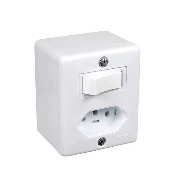 Conjunto Interruptor Simples 6a E Tomada 2p+t 20a 250v Box 63201 Branco Ilumi