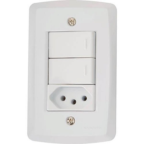 Conjunto Tomada Simples 2p+t Mais Interruptor Duplo De Embutir 250v 20a Lux2 Branca Tramontina