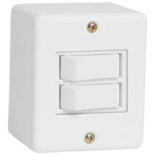 Conjunto Interruptor Duplo Simples De Sobrepor 6a 250v Box 6318 Branco Ilumi