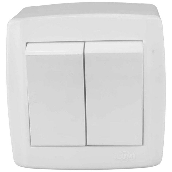 Conjunto Interruptor Duplo Simples De Sobrepor 10a 250v Slim Box 8418 Branco Ilumi