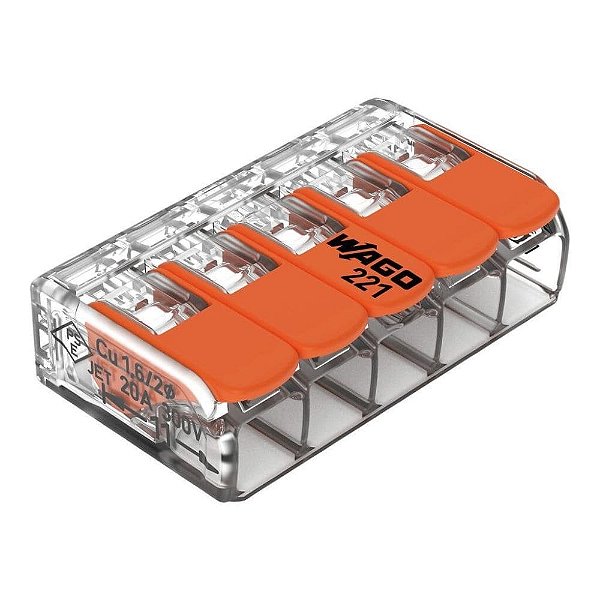 Conector De Emenda 5 Pólos Cabo Até 4mm 32a 450v 221-415 Wago