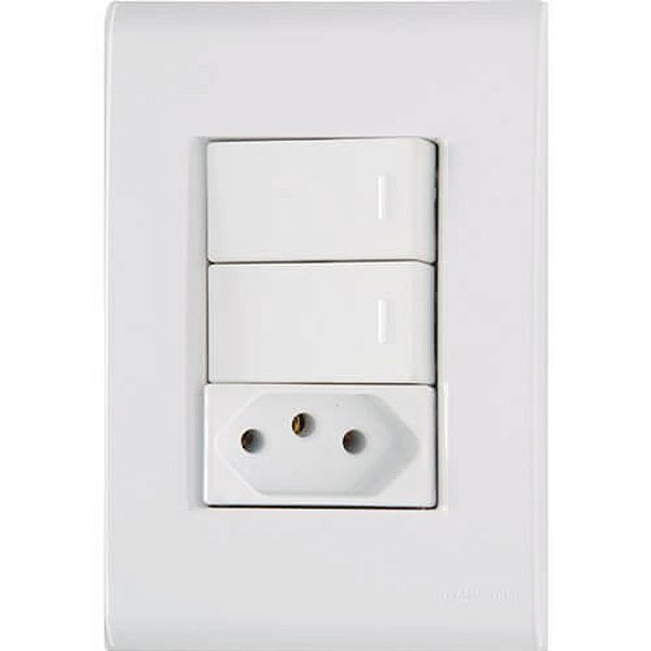 Conjunto Tomada Simples 2p+t Mais Interruptor Duplo De Embutir 250v 20a Liz Branca Tramontina