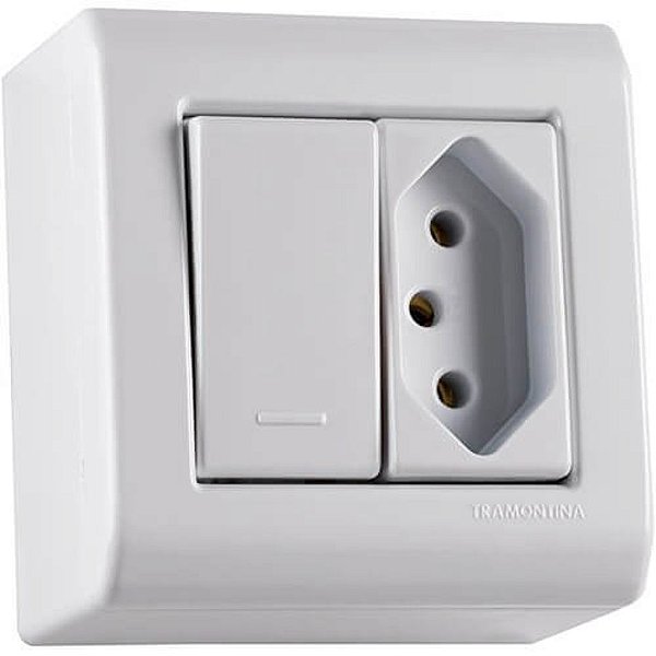 Conjunto Tomada Simples 2p+t Mais Interruptor Simples De Sobrepor 250v 20a Lizflex Branca Tramontina
