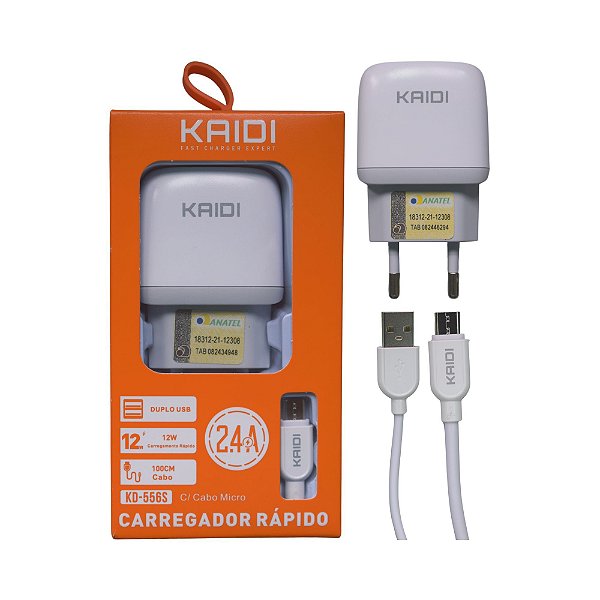 Fonte 5V 2.4A c/ Cabo Micro USB - Kaidi KD556s