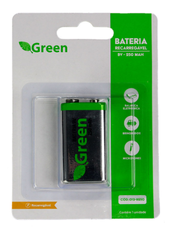 Bateria Recarregavel 9V - 250 Mah - 13-9250 - Green