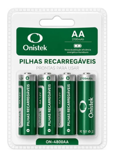 Pilhas AA Recarregavel 1,2v 2700mAh - ON-4800AA - Carteca c/ 4 - Onistek