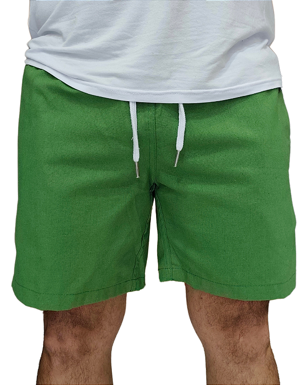 SHORT DE LINHO NATURAL - VERDE BANDEIRA
