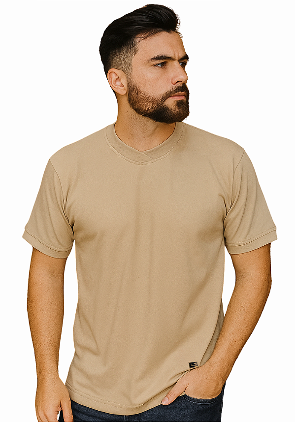 CAMISETA GOLA CROSS - BEGE