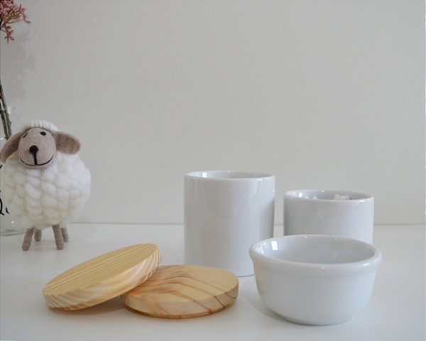 Kit Higiene Bebê Pinus Porcelanas Potes Cotonete Branco