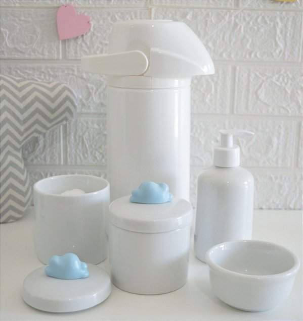Kit Higiene Bebê Porcelana Potes Gel Térmica Meninos