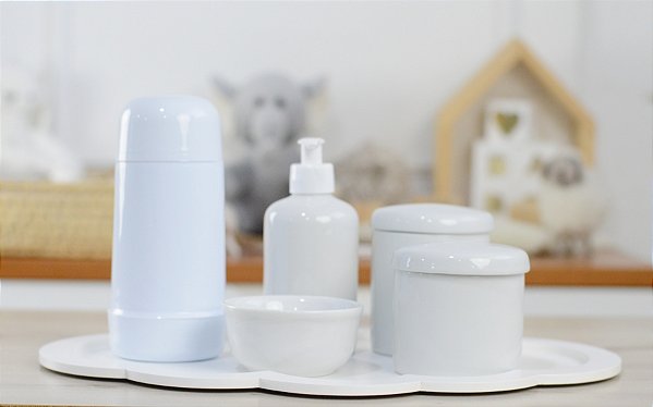 Kit Porcelanas Bebê Bandeja Nuvem Térmica 250ml Potes Barato