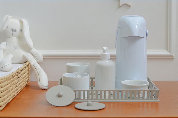Kit Higiene Porcelanas Bebê Moderno Bandeja K039 Cinza