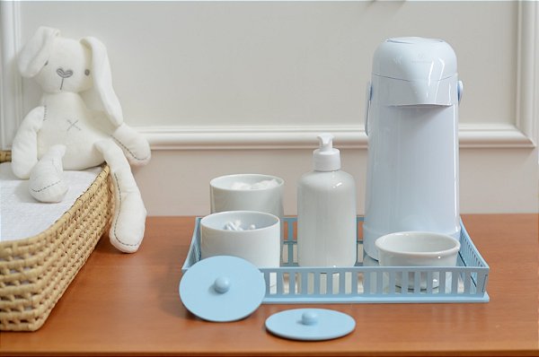 Kit Higiene Porcelanas Bebê Moderno Bandeja K039 Azul