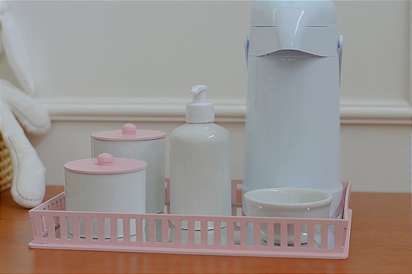 Kit Higiene Porcelanas Bebê Moderno Bandeja K039 Rosa