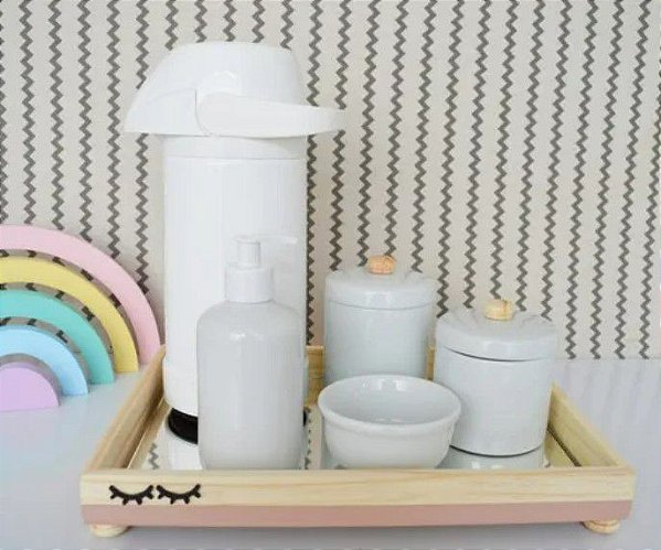 Kit Promocional Higiene Bancada Bebe Porcelana Potes Montessoriano