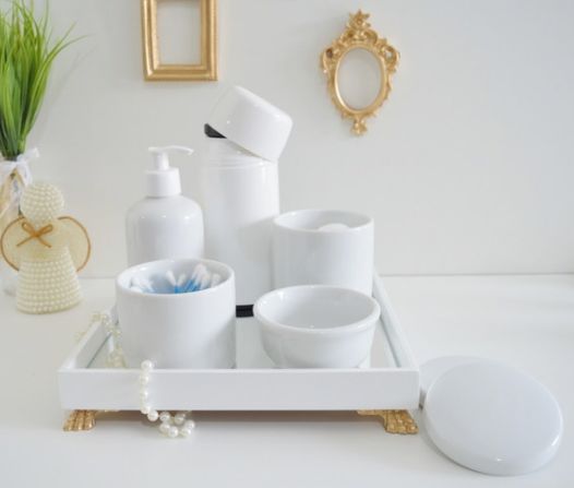 Kit Higiene Porcelana Bebê Moderno Completo Branco Off K150