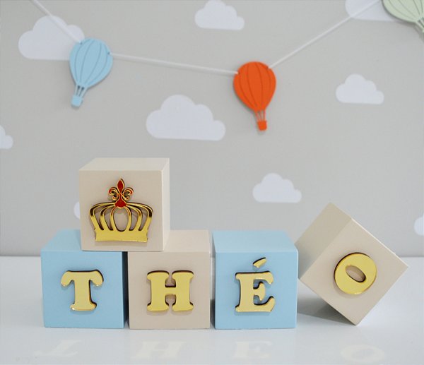 Kit 5 Cubos Dourado Nome Baby Decor Bancada Personalizado
