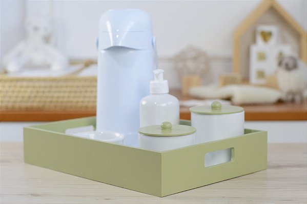 Kit Higiene Bebê + Porcelanas + Saboneteira Gel + Termica - Verde Safari