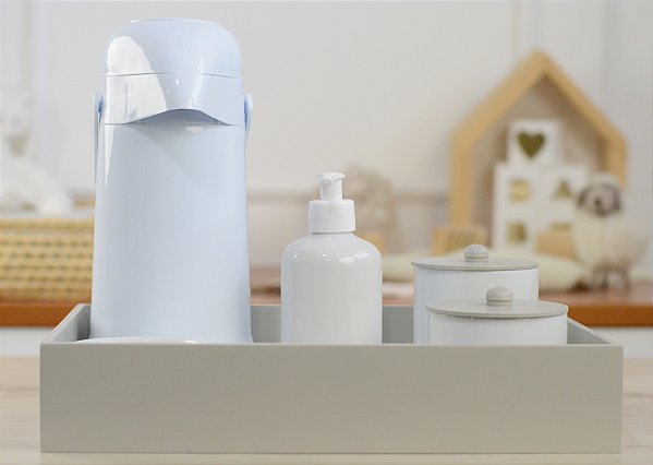 Kit Higiene Bebê + Porcelanas + Saboneteira Gel + Termica - Cinza