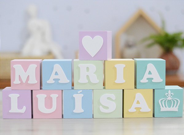 Kit 12 Cubos Letrinha Bebê Bancada Decoração Nicho Quarto Bebê