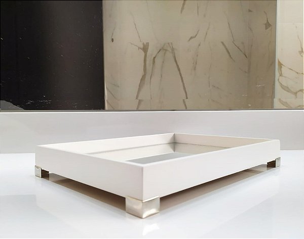 Bandeja Branca Decoração Bancada Lavabo Multiuso B086 Prata