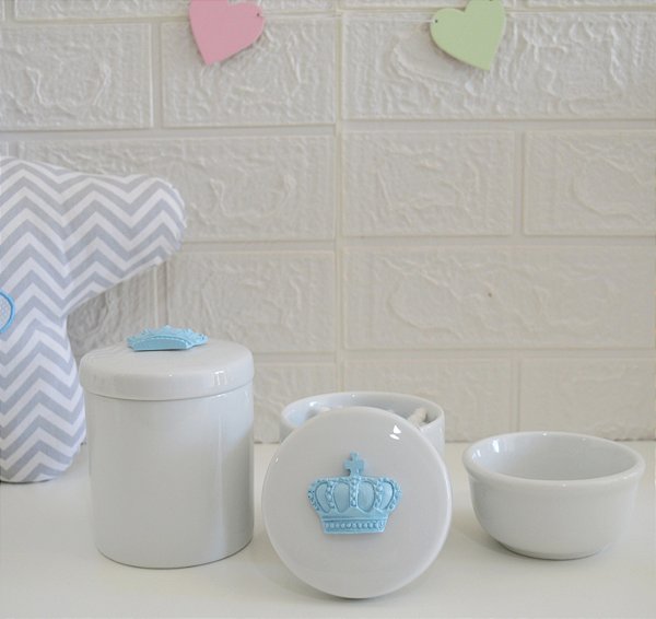 Kit Higiene Porcelana Bebê Maternidade Bancada Diversos Temas - Azul Bebê