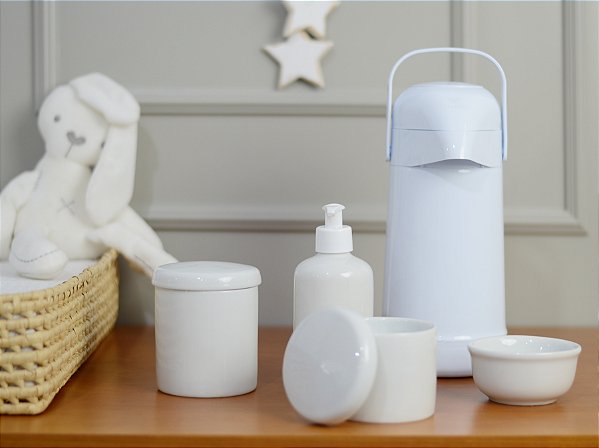 Kit Higiene Porcelana Bebê Maternidade Bancada Unissex + Garrafa Térmica 500ml