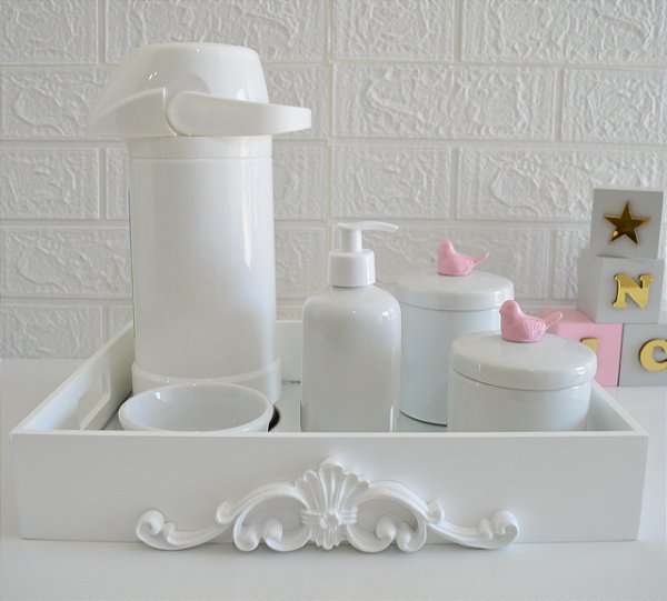 Kit Higiene Bebê Porcelana Térmica Quarto K028 Pássaro