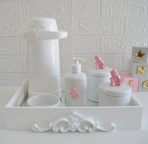 Kit Higiene Bebê Porcelana Térmica Quarto K028 Ursa