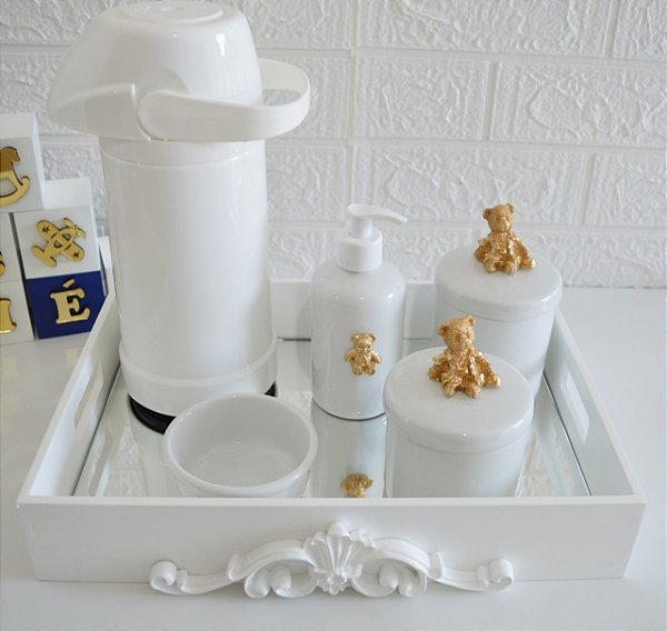 Kit Higiene Bebê Porcelana Térmica Quarto K028 Urso